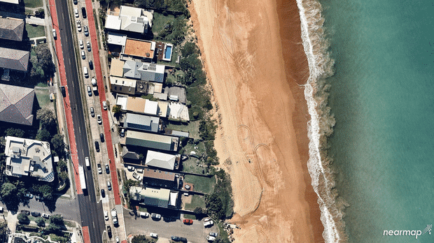 Before and after: a low pressure cell leaves Sydney's Collaroy beach devastated. (Nearmap)