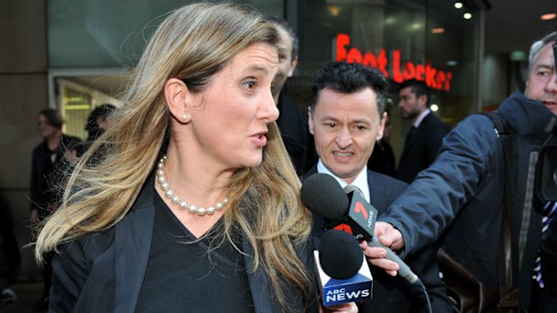 Kathy Jackson is approached by the media after leaving the hearing. (AAP)