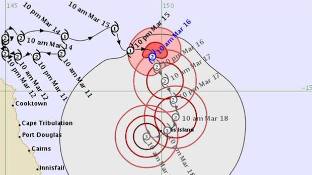 A tropical cyclone forecast track map from BOM QLD. (supplied)
