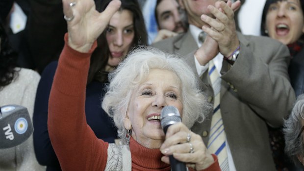 Estela de Carlotto, the president of Grandmothers of Plaza de Mayo, announces the recovery of her grandson Guido. The Grandmothers of Plaza de Mayo seeks to reunite babies stolen during the military regime (1976-1983) with their biological parents or relatives. (AP)