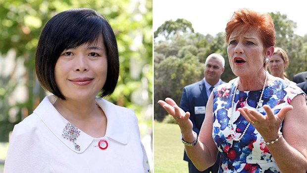 One Nation Queensland election candidate Shan Ju Lin; party leader Pauline Hanson. (Facebook/Shan Ju Lin/AAP)
