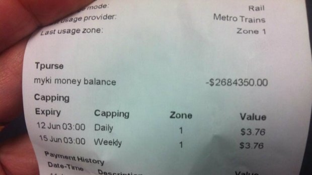A Melbourne woman found herself $2.7 million in debt after topping up her myki card. (@TheFourthNoodle)