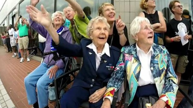 Dorothy Olsen waves at the vintage planes with friends and family. (Souce: NBC KING)