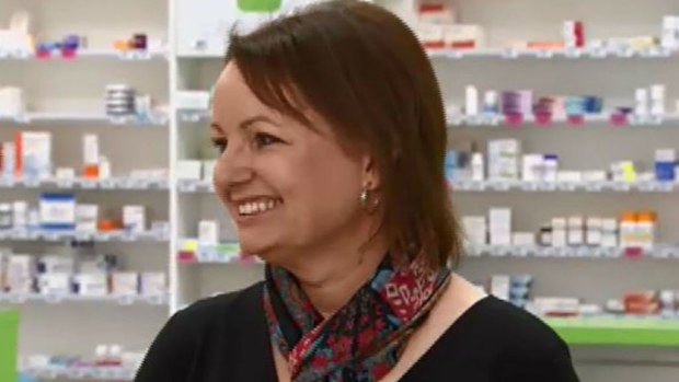 Health Minister Sussan Ley at a pharmacy in Bourke Street, in Melbourne's CBD, this morning. (9NEWS)