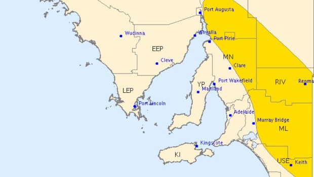 A severe thunderstorm warning has been issued for the highlighted areas of South Australia. (BoM)