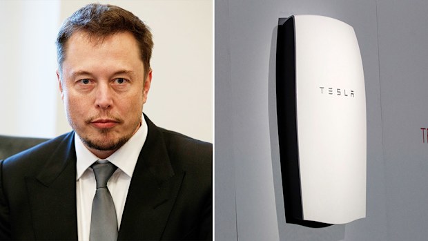 Tesla CEO Elon Musk and the Powerwall battery. (AFP)