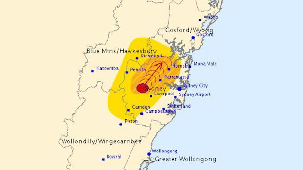 The Bureau of Meteorology has advised the storm is moving northeast through Sydney. (BoM)