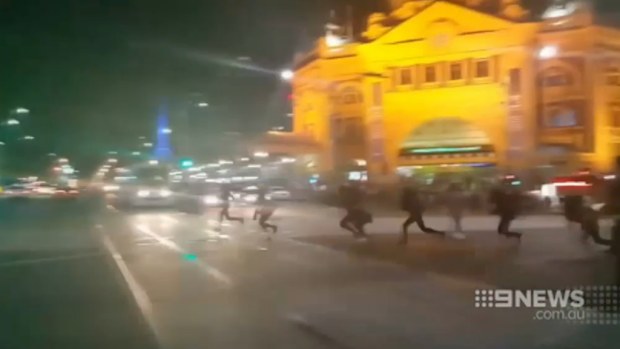 The riot in Melbourne's CBD. (9NEWS)
