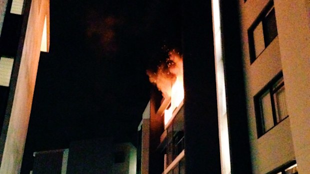 An apartment in Campsie on fire after the explosion. (Isaac Viglione)