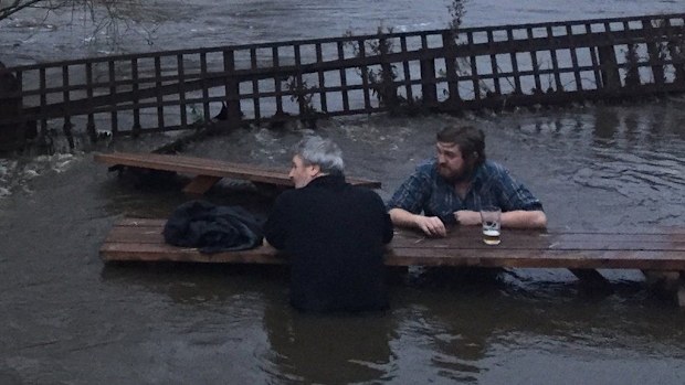 John and Steve enjoying a pint in the beer garden. (BBC Newsbeat)