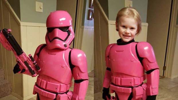 Jim Brock learnt how to turn a Stormtrooper toy into an awesome costume for his daughter. (The replica prop forum/ Facebook)