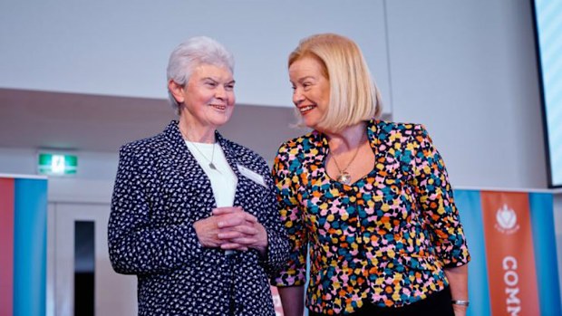 Sydney nun Philomene Tiernan, pictured with Kincoppal-Rose Bay School principal Hilary Johnstone-Croke. Picture: Supplied