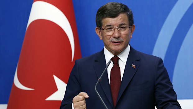 Turkish Prime Minister Ahmet Davutoglu speaks to the media at the headquarters of his ruling Justice and Development Party, AKP, in Ankara, Turkey, Thursday, May 5. (AP)