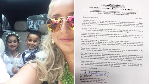 Aussie mum Sue Taher has drafted an official-looking letter from the Australian government in order to remind her children of the risk posed by strangers online. (Facebook/Sue Samad)