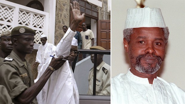 Former Chadian dictator Hissene Habre in 2005 (left) and 1990 (right). (AAP)