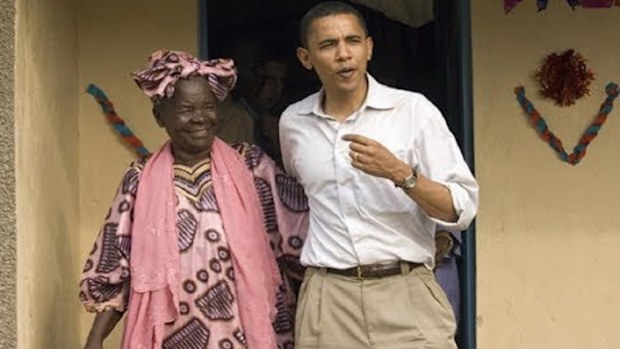 Barack Obama with his step-mother Sarah