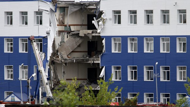 A military barrack with collapsed ceiling is seen at a base in Omsk, Russia. (AAP)