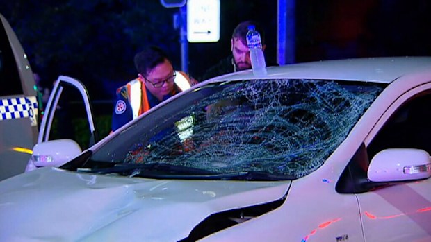 The car's windscreen was smashed in the crash. (9NEWS)