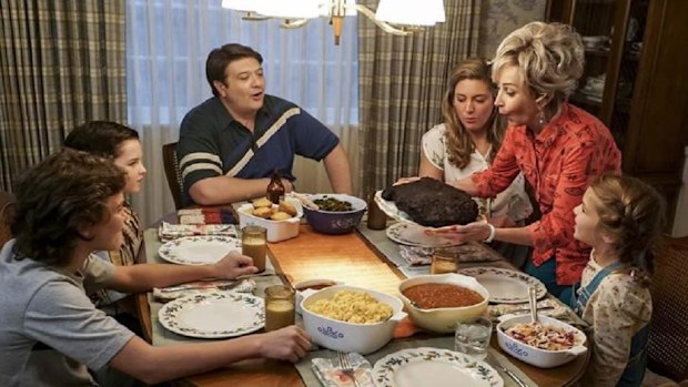 Young Sheldon family eating dinner