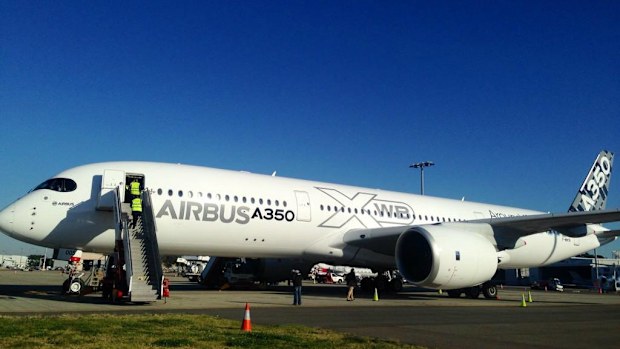The Airbus A350 touched down at Sydney airport today. (9NEWS reporter Airlie Walsh via Twitter)
