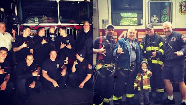 Trucker Dukes with members of the New York Fire Department. (Instagram/mauimammadukes)