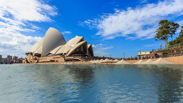 An altered image showing the potential impact of rising sea levels in Sydney. (Climate Central)