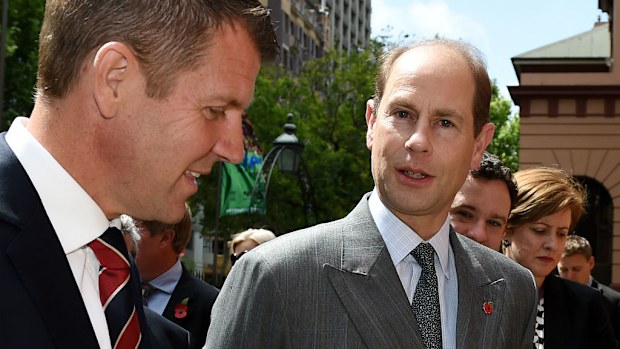 Prince Edward (right) with NSW Premier Mike Baird. (AAP)