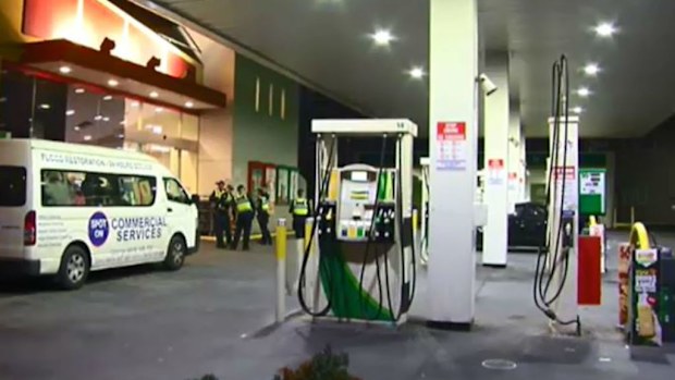 Two men were hospitalised following a brawl outside a petrol station. (9NEWS)