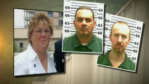 Prison guard Joyce Mitchell has been arrested over allegedly helping convicted killers Richard Matt and David Sweat escape jail. (9NEWS)