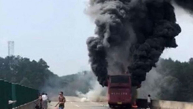 The scene of the bus crash in central China (SCMP)