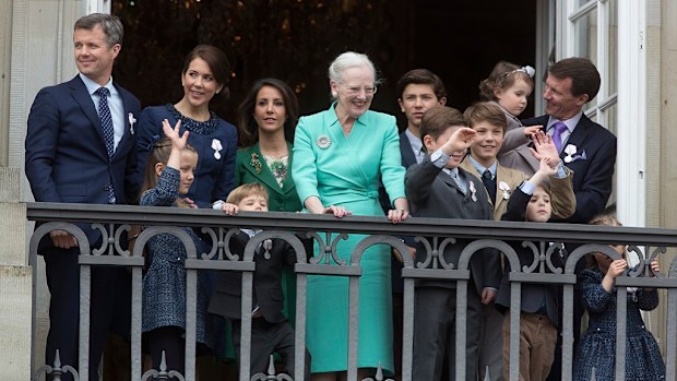 Princess Mary joins the Danish royal family to mark Queen Margrethe II of Denmark's 75th birthday at Amalienborg Palace on April 16, 2015.