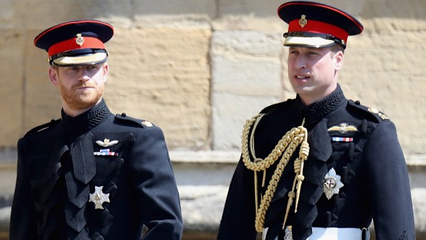 William and Harry in uniform walking