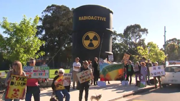 South Australian Premier Jay Weatherill has faced backlash from anti-nuclear protesters. (9NEWS)