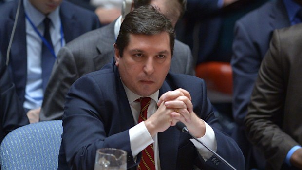 Russian Deputy Permanent Representative to the United Nations Vladimir Safronkov attends a meeting of the United Nations Security Council concerning the situation in Syria on April 7. (AFP)
