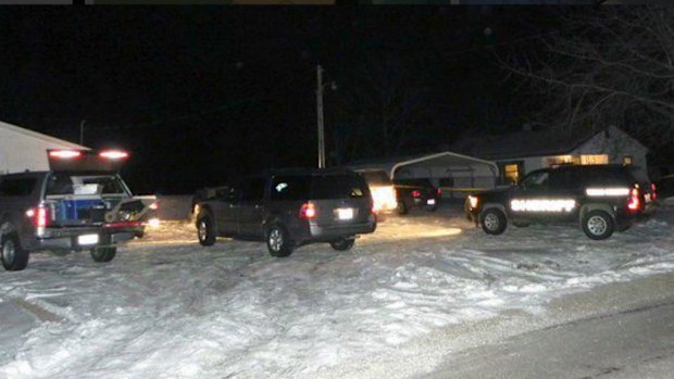 Forensic and police vehicles at the scene of one of the shootings in Tyrone, Missouri. (Supplied)