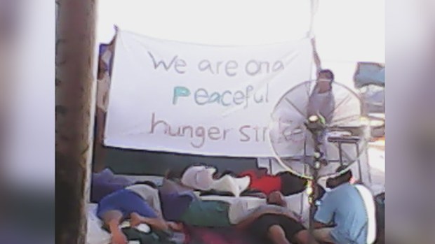 Asylum seekers during a hunger strike at Manus Island detention centre. (AAP)