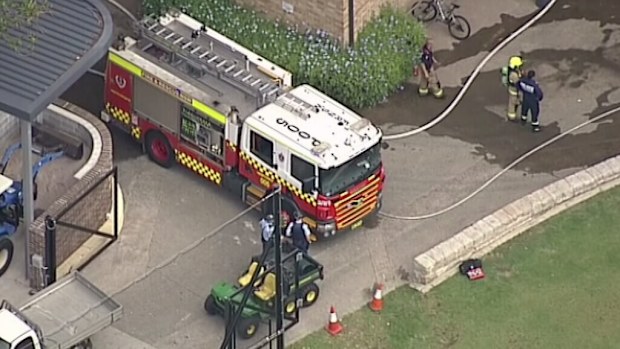 A gas cylinder has caught fire at Newington College in Stanmore. (9NEWS)