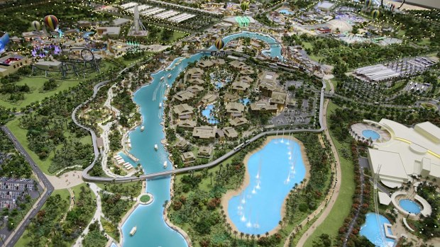 A model of Dubai Parks and Resorts, set to open in October of this year. (AAP)