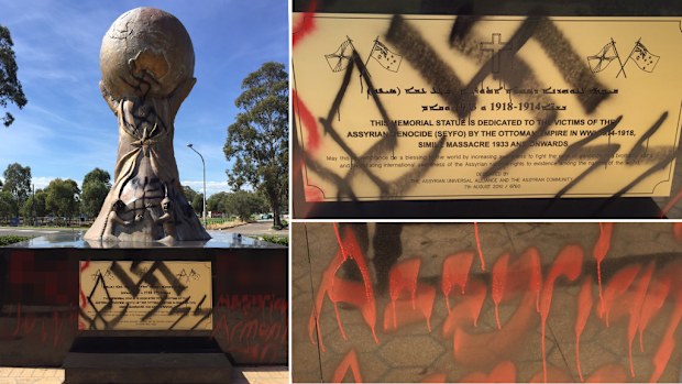 A memorial to genocide victims has been defaced in Sydney's west. (Supplied)