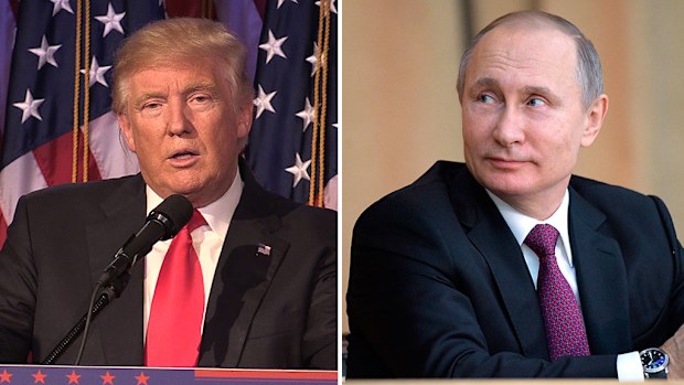 Russian President Vladimir Putin (right) will not watch the inauguration of Donald Trump live. (AAP)
