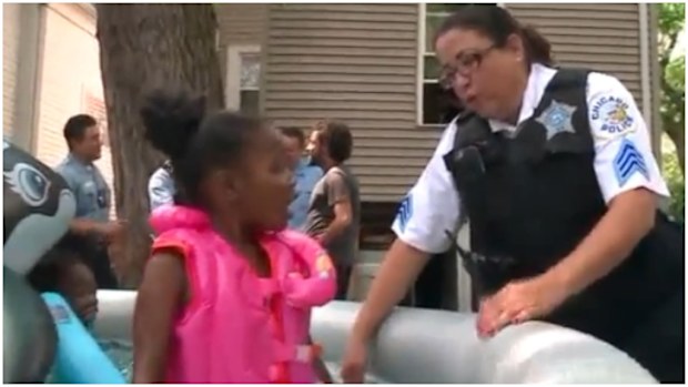 Chicago Police bought and installed a play pool for a young girl who was shot earlier this year. (WGN)
