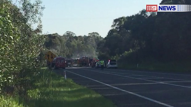 The crash on the Pacific Highway at Woodburn. (9NEWS)