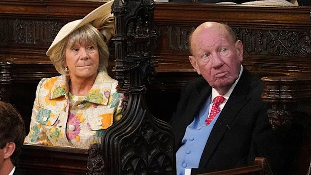 Nicola and George Brooksbank at their son's wedding at St Georges Chapel, Windsor Castle On 12 October, 2018. 