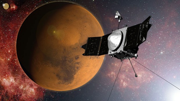 The MAVEN spacecraft approaching Mars on a mission to study its upper atmosphere. (AAP)