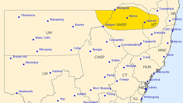A severe thunderstorm warning for heavy rainfall has been issued for the highlighted regions. (Bureau of Meteorology)