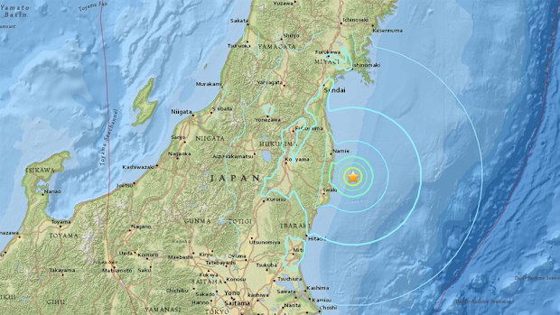 The quake struck southeast of Namie. (Image: USGS)
