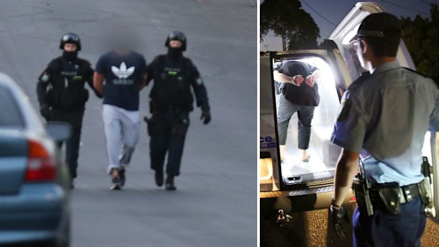 Men arrested during terror raids in Sydney.