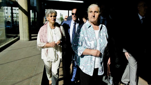 Members of the Mothers of Srebrenica group outside the court.