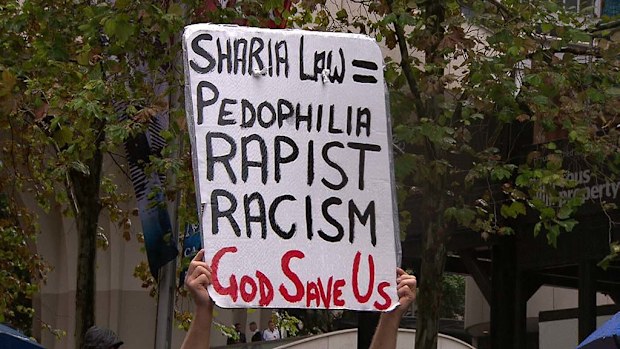 One of Reclaim Australia's signs brandished at a recent Sydney rally. (9NEWS)