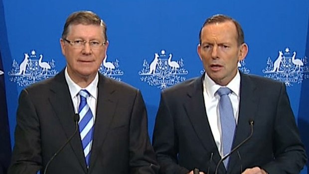 Victorian Premier Denis Napthine and Tony Abbott announced the new taskforce. (9NEWS)